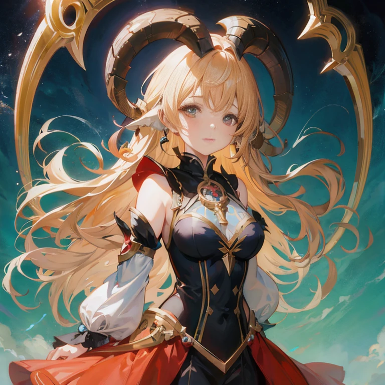 Anime girl with horns and cape standing in front of blue sky, shadowverse style, anime goddess, cushart krenz key art feminine, portrait knights of zodiac girl, demon anime girl, Detailed key anime art, shadowverse, Ayaka Genshin Impact, Trending on ArtStation pixiv, anime fantasy artwork, anime fantasy illustration, Genshin