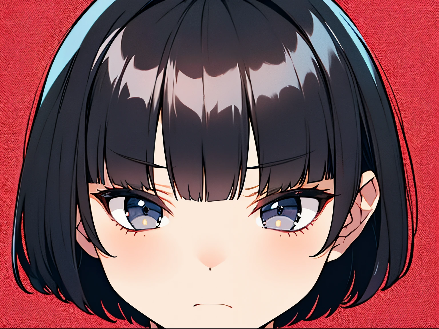 short bob, black hair, black eyes, slant eyes, round face, full body, high teen, bad mood