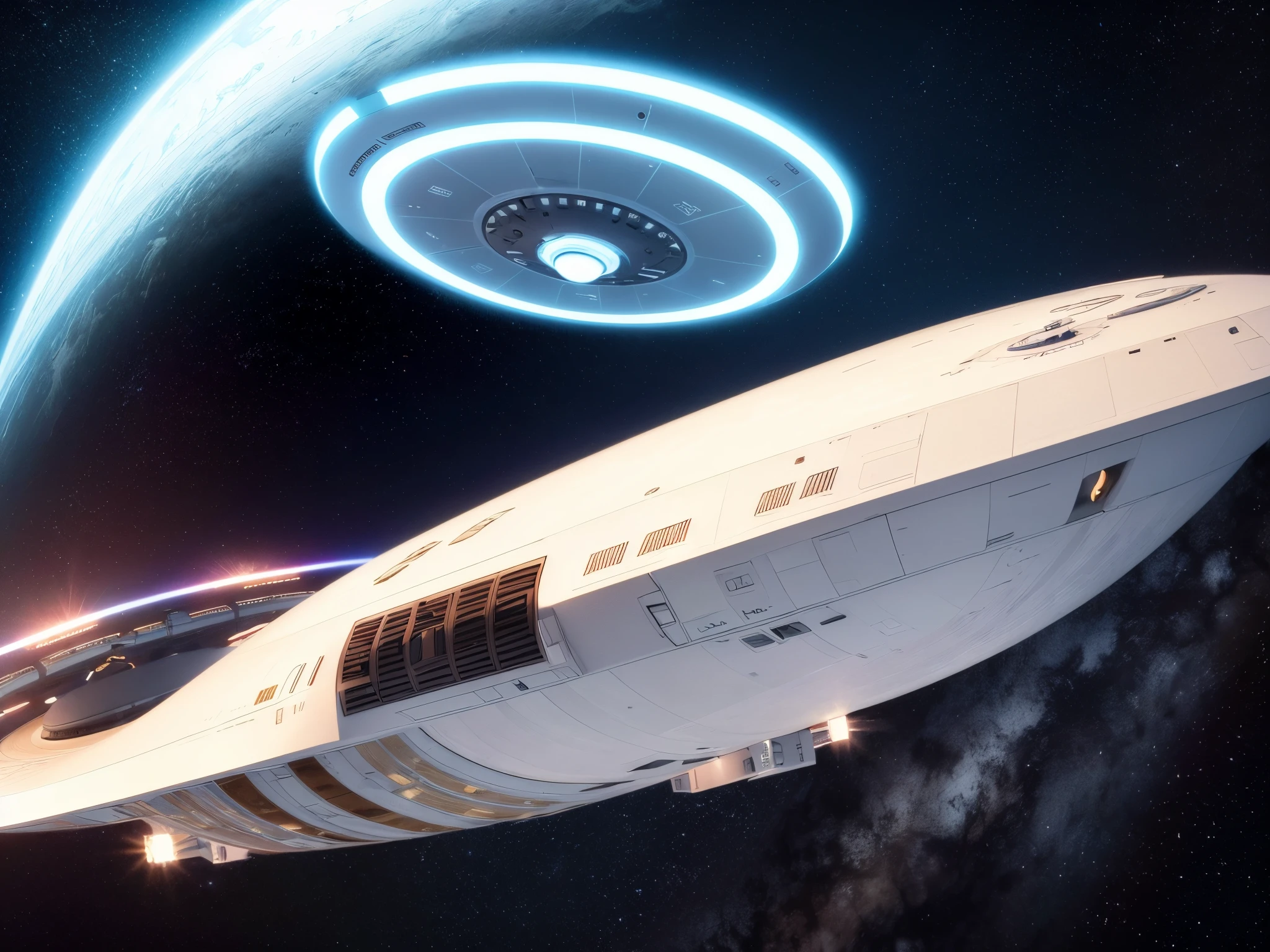nude, whole body, standing in spaceship crew quarter, profile, mid size breasts, space outside