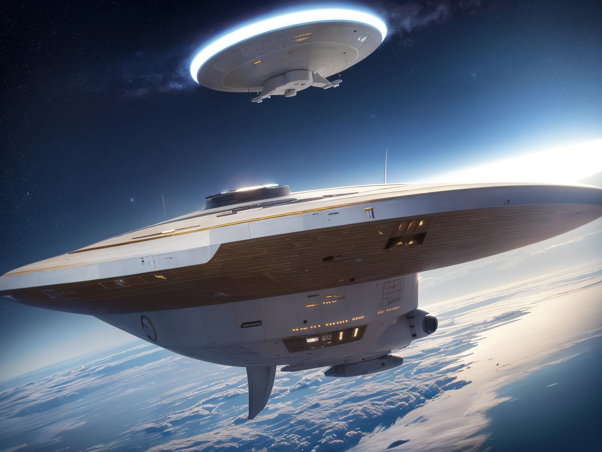 Design a sleek and iconic sticker featuring the USS Enterprise NCC-1701-D or beloved characters, enormous tits, with no background, suitable for use in messaging apps or social media.