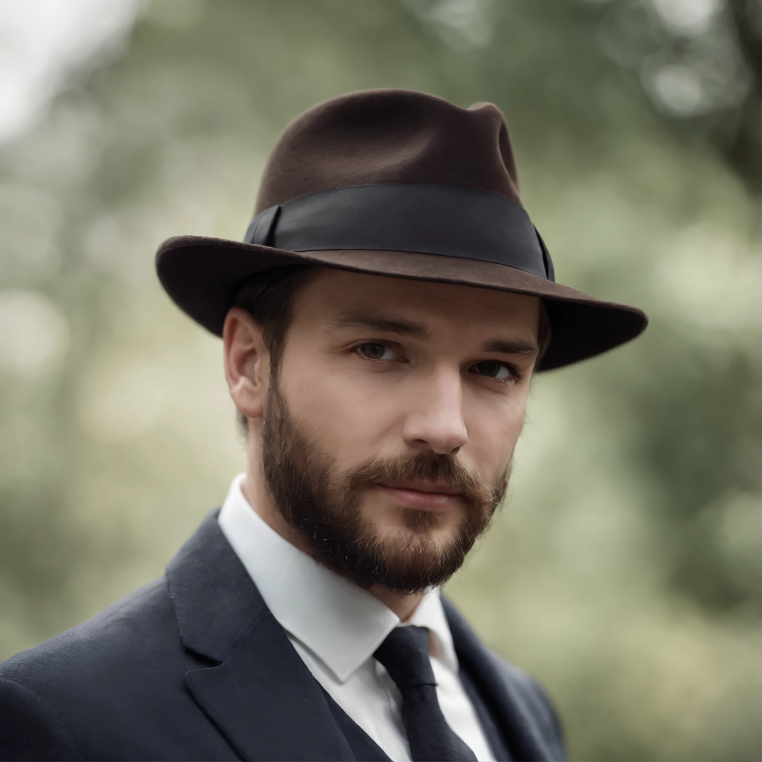 there a robust man with a medium beard and a fedora hat on, a digital rendering inspired by Edmond Aman-Jean, reddit, conceptual art, elegant and classic style,