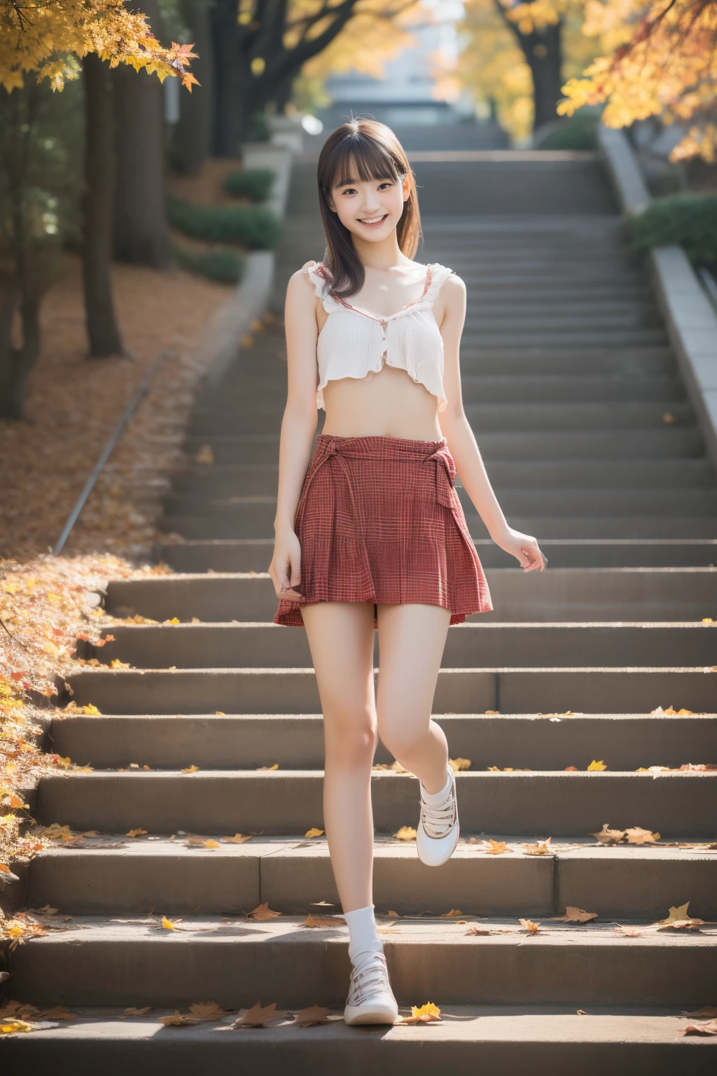 (Best Quality,in 8K,超A high resolution:1.2),(cute Japanese girls,20yr old),(Miracle 20 years old),(perfect anatomia、Beautiful limbs)、loving life、stairs to term、pure love、autumnal、Gravure photography、idol、