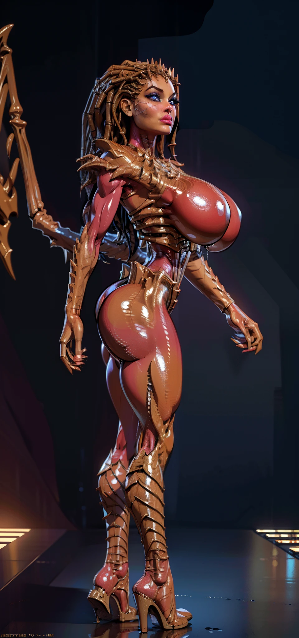 1female,35yo,plumw,extremely large bosom, 独奏,(Background with:Huge ancient temples, droid,aerodrome,sphinx,Huge mechanical armor,), (puffy lips:1.2), ((egyptian empress, mature face)),bobo head,Stand on the plane,seen from the front, hair straight, mostly cloudy sky,(((tmasterpiece),(Very detailed CG unity 8K wallpaper),best qualtiy,cinmatic lighting,detailed back ground,beautiful detailed eye, right pupil, blue eyes,Snow-whiteskin,Redlip(Very fine and beautiful),(Beautiful and detailed eye description),ultra - detailed,tmasterpiece,))facing at camera,A high resolution,ultra - detailed),(gigantic breasts:1.3),legs are open,Raised sexy,Camel toe, lushed complexion,Desire for dissatisfaction,frontage,((Egyptian)),(Wearing:Dark Vulture crown,gold pantyhose,Bare breasts)scifi style