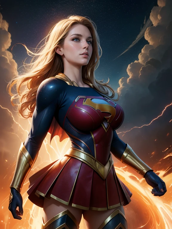(Best Quality), (masterpiece), (ultra-detailer), (16K resolution), (Extremely detailed), Abstract expressionist painting "Hyperion", Supergirl (gigantic breasts), tarot card, Digital Painting, character concept art portrait, catastrophe,