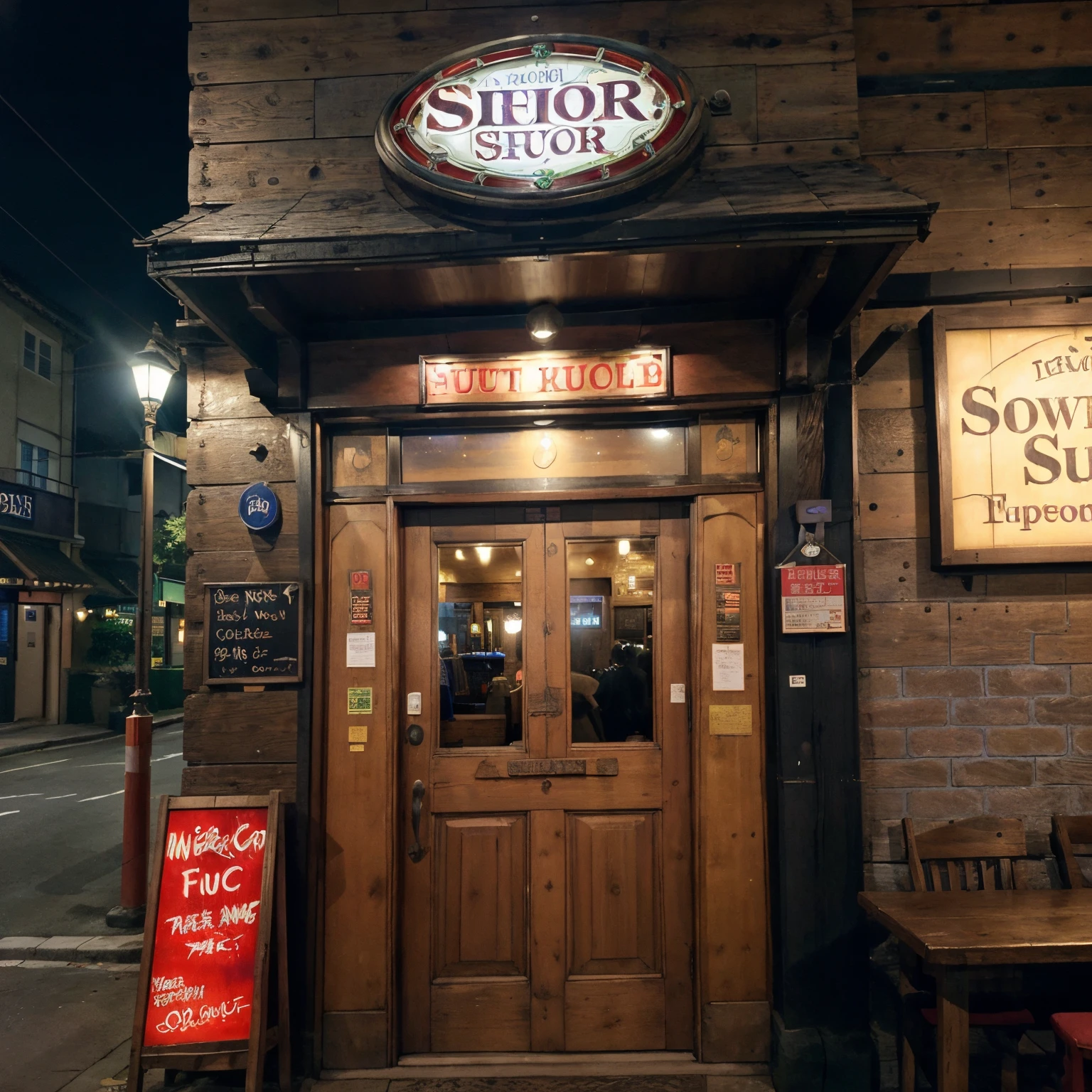 Best Quality,nffsw,nffsw,8K,Vivid colors,Entrance of the pub、signboard、Film Camera、(There is no human、0a person)