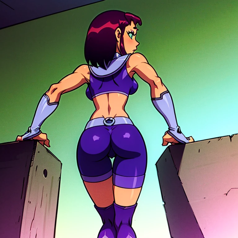 Skin tight skirt,butt, small breasts, from behind, facing away,1girl, Masterpiece, starfire (teen titans)