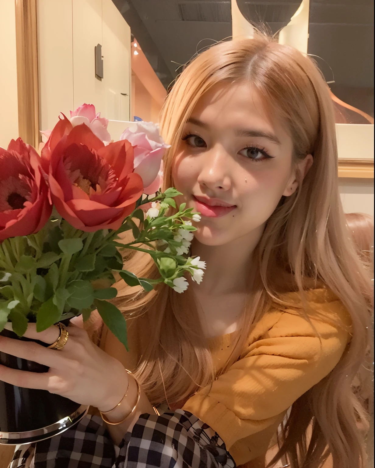 Araffe girl with long hair holding a vase of flowers, Parque Roseanne de Blackpink, Jossi de Blackpink, Retrato de Jossi de Blackpink, con flores, tzuyu de dos veces, Lalisa Manoban de Blackpink, Lalisa Manobal, Jisoo de Blackpink, Jisoo de Blackpink, Heonhwa Choe, Jinyoung Shin, Cl, sosteniendo flores