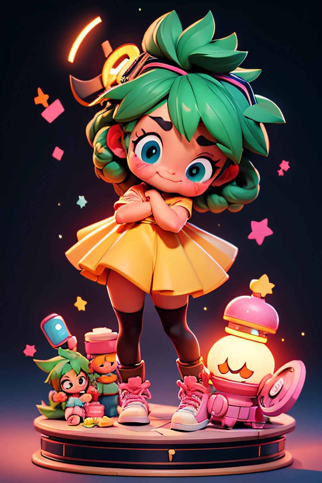 city street, Super cute Izuku Midoriya full body 3D image, 1pc, good eyes looking, big eyes, cute, happy, c4d, pop matt blind box, bright street light, toys, solid color background, chibi, fluorescent translucency, luminous body, kawaii, doll, Reference table, blind box pop mart, Pixar, complex details, 3D rendering, mixer, OC renderer, FOL body reference sheet, Dribble, High Details, 8K, Studio Lighting, Loli, Petite, toddler, Chibi, SD characters: 23, Magic Space Warehouse background, closed hands, fist, closed hands