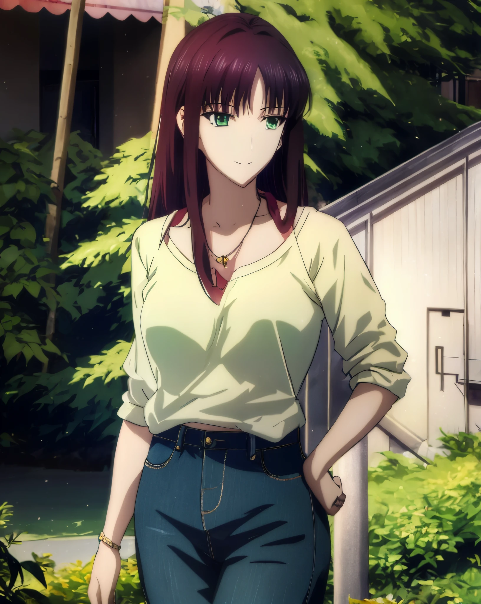 Shinkai Makoto style,Anime girl with green eyes and a white shirt standing on the sidewalk, Seductive Anime Girl, anime visual of a young woman, Anime Best Girl, anime girl with long hair and green eyes,, Seductive Anime Girl, UHD,hiquality,Connect ticker and 8K, hight resolution,Very detailed CG, High quality shadows, Detail Beautiful delicate face, Detail Beautiful delicate eyes,BREAK(Highly detailed 8k wallpapers),(Highly detailed CG 8K wallpaper),Makima (chain saw man),Sukasaha (Fate/grand order),Shimohira Reihua ,Hi-Res,Very delicate and beautiful CG illustration,top-quality,beautiful thigh,big breasts thin waist,(((masutepiece))), (((Best Quality))),8K,32K,masterpiece,beautiful alluring anime woman,ultra-definition,ultra-detailliert,hight resolution,a hyperrealistic schoolgirl,masuter piece, Best Quality, High quality, High Definition, high quality texture, high quality shadow, high detailing,finely detail,A teenage girl,1girl in,High school students,Solo,Soio,Only one person,Alone,One Person,taki,Mature atmosphere,Leg length,neat and long legs,8 Head Body,stature:171cm,Mature girls,Reddish-purple hair,Reddish-purple hair,Purple hair,cassis colored hair,silky and smooth hair,Colorful hair,Straight hair,Smile,Cool Beauty,Beautuful Women,Neat face, Beautiful realism,Seductive look,Bewitching look,serene expressions,beautiful hairl,She wears a necklace around her neck,Necklace,bead necklace,magatama accessories,A slight smil,Colorful eyes,green colored eyes,Jade-colored eyes,beautidful eyes,Bright eye,Delicat eyes,Eyes Like Gems,Jade Eyes,Hanging eyes,(Green eyes:1.5),Seductive face,Watching the viewer,Model photo,simple background,Black hair, longeyelashes, lightsmile, Reddish-purple hair, cassis colored hair, Hairpin, lightsmile, Seductive smile, Jade-colored eyes, PUPILS SPARKLING, Hanging eyes, multicolored eyes, anime style, Hyperrealism, Realism, anime, 8k, super detail, ccurate, best quality, 16k, anatomically correct, ccurate, UHD, 16k, highres, best quality,parka,Plain clothe,((Black Lowrise Skinny Long Jeans)),hooded sweatshirt,((Sweatshirt)),stroll,Building Street,Sunlight,blue-sky,stroll,Bustling street,during daytime,Walking,takeout,Out,