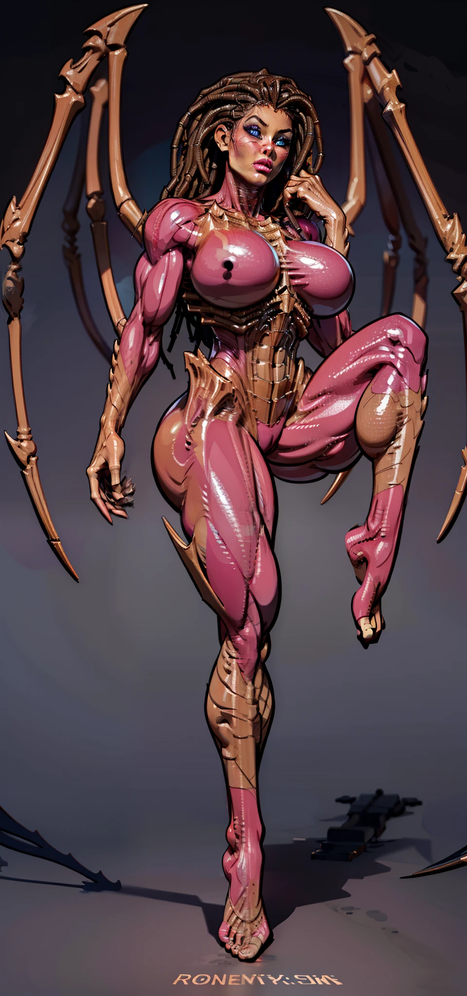 1female,35yo,plumw,extremely large bosom, 独奏,(Background with:Huge ancient temples, droid,aerodrome,sphinx), (puffy lips:1.2), ((sarah kerrigan, mature face)),bobo head,Stand on the plane,seen from the front (((masterpiece),(Very detailed CG unity 8K wallpaper),((muscular)), ((muscular legs)), ((muscular biceps)), best qualtiy,cinematic lighting,detailed back ground,beautiful detailed eye, right pupil, blue eyes,Redlip(Very fine and beautiful),(Beautiful and detailed eye description),ultra - detailed,masterpiece,))facing at camera,A high resolution,ultra - detailed),(gigantic breasts:1.3),legs are open,Raised sexy,Camel toe, lushed complexion,Desire for dissatisfaction,frontage)scifi style