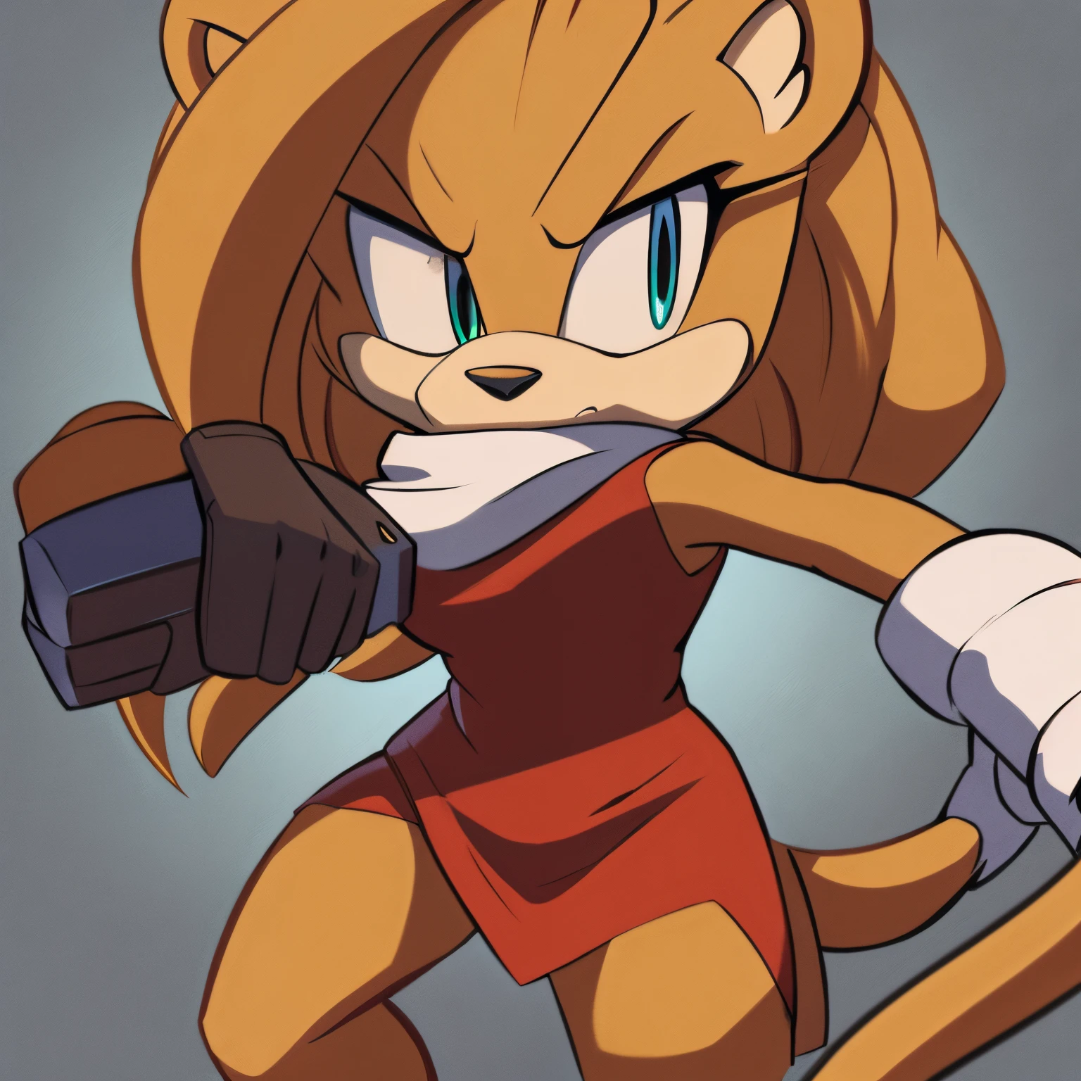 Female, Mobian, Lion, mad, insecure, fighting stance