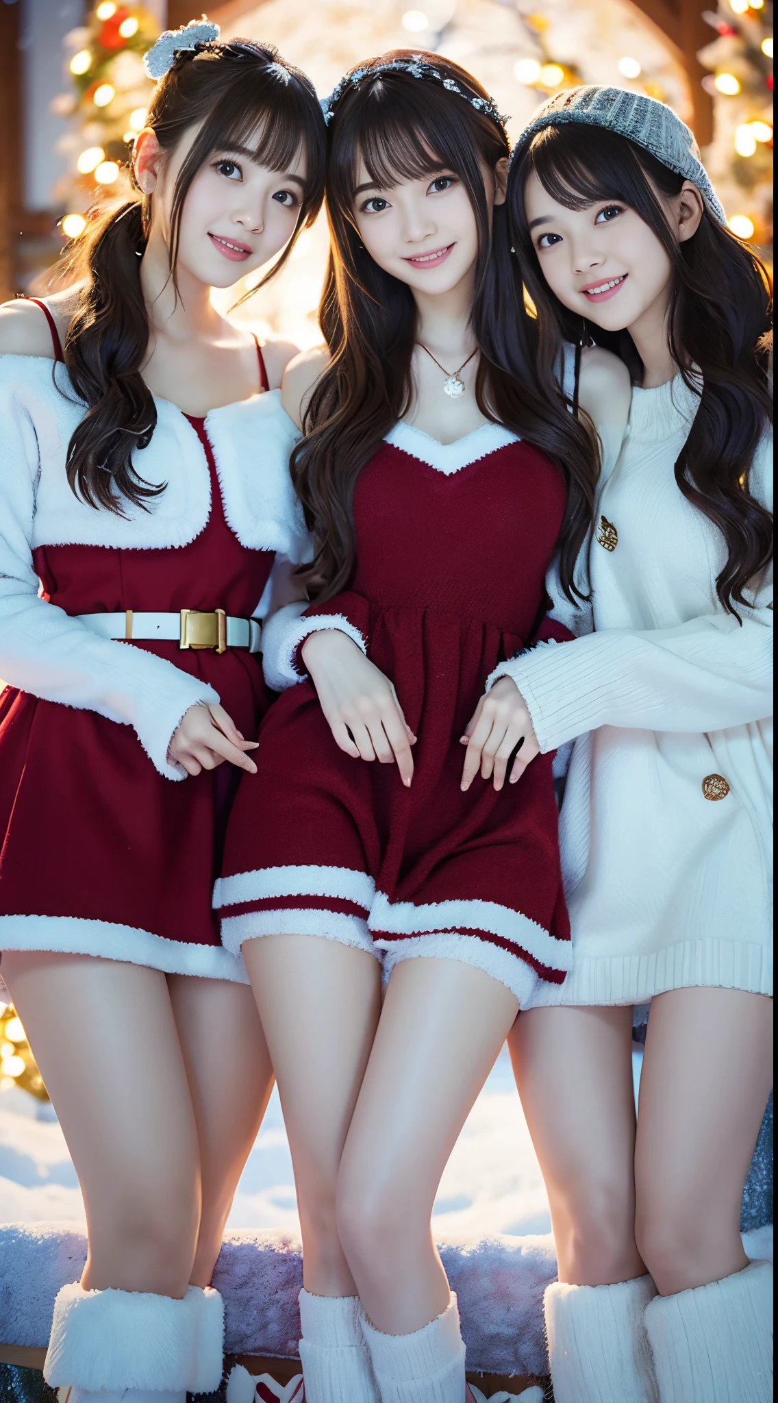 (Best Quality,4K,hight resolution,masutepiece:1.2),Realistic,Christmas,girl (21 years old),Hugging a big teddy bear,stuffed animal,Wear warm clothes,Snow falling in the background,Winter wonderland,Joyful expression,Magical atmosphere,Soft lighting,Vivid colors,Happiness,laught,Welcoming environment,Warmth,Smiling eyes,Curly hair,Shimmering decoration,Twinkling lights,toy train set,wrapped present,Rooftop with Santa Claus and reindeer flying in the distance,magic snowflake,christmas tree with ornaments,log cabin,curl up near the fireplace,hot chocolate with marshmallows,Peace and quiet,Excitement and anticipation,Snowy landscape,childhood innocence,Enchanted moments,Playful laughter,Upholstered stockings,Holiday spirit,love and togetherness.thighs thighs thighs thighs、off shoulders