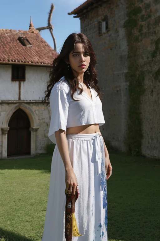 1girl, , pele branca, HDR, UHD, 8k, master part, altamente detalhado, esguio, Seios enormes, orelhas de gato, olhos dourados, messy hair, cabelo virado, medium hair, cabelos azuis, uniforme guerreiro, Standing in a castle