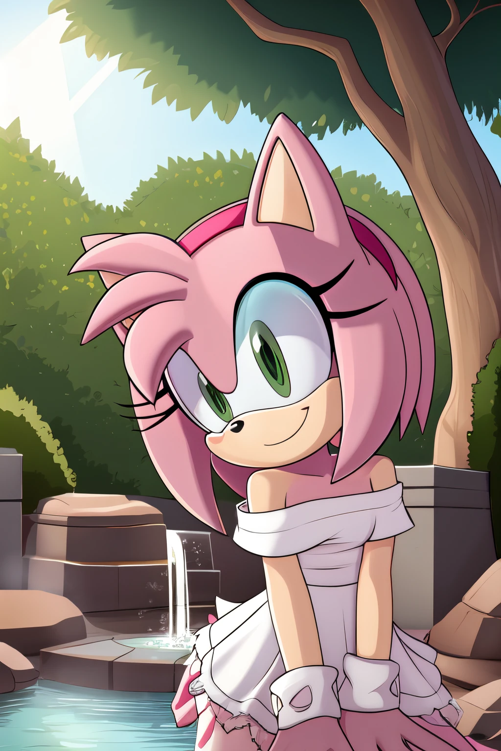 <lora:Sweet_CAT:0.8>,((masterpiece,best quality)), absurdres, red dress, <lora:AmyRose_v2_Retrain_R:1> amy rose, pink skin,