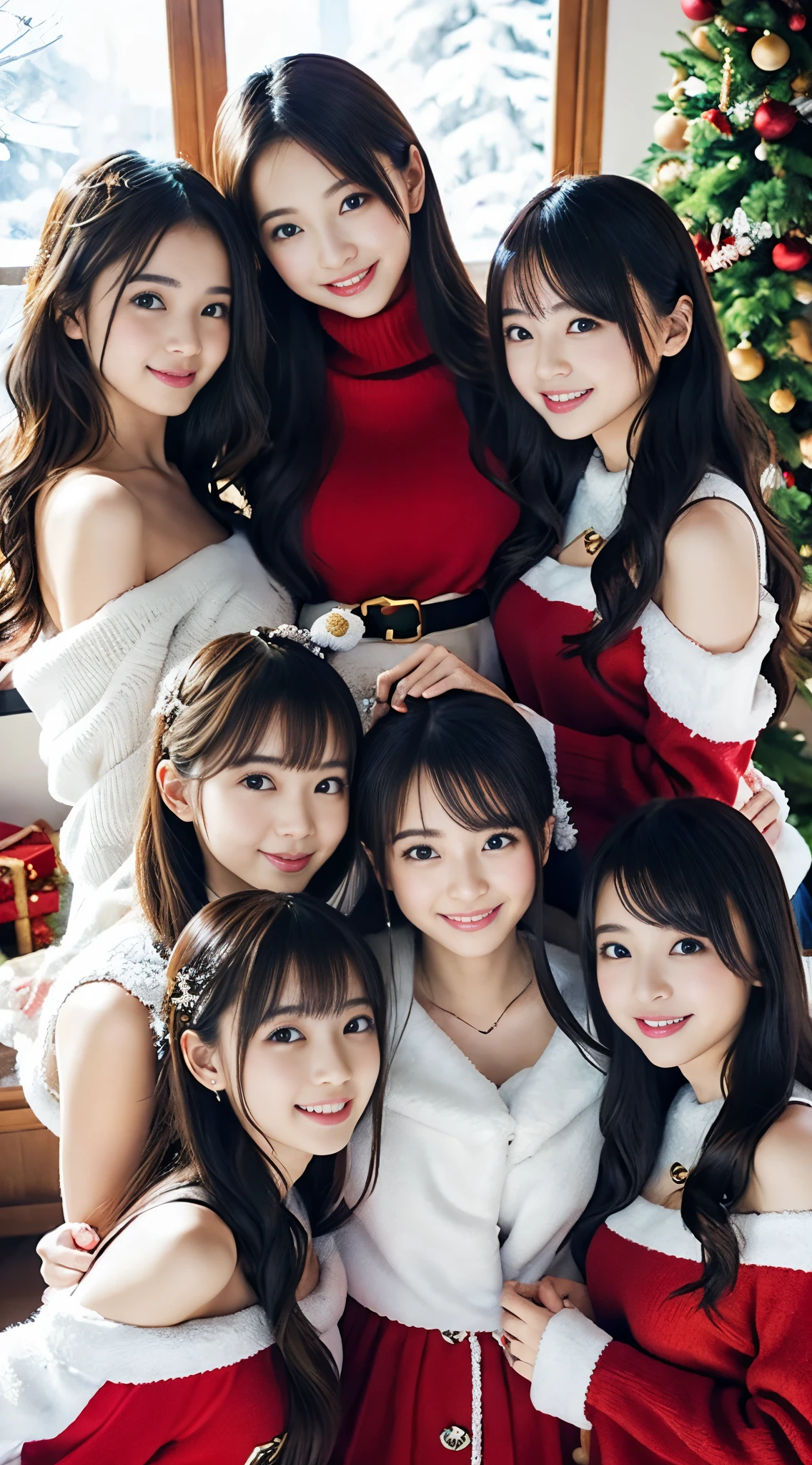 (Best Quality,4K,hight resolution,masutepiece:1.2),Realistic,Christmas,girl (21 years old),Hugging a big teddy bear,stuffed animal,Wear warm clothes,Snow falling in the background,Winter wonderland,Joyful expression,Magical atmosphere,Soft lighting,Vivid colors,Happiness,laught,Welcoming environment,Warmth,Smiling eyes,Curly hair,Shimmering decoration,Twinkling lights,toy train set,wrapped present,Rooftop with Santa Claus and reindeer flying in the distance,magic snowflake,christmas tree with ornaments,log cabin,curl up near the fireplace,hot chocolate with marshmallows,Peace and quiet,Excitement and anticipation,Snowy landscape,childhood innocence,Enchanted moments,Playful laughter,Upholstered stockings,Holiday spirit,love and togetherness.thighs thighs thighs thighs、off shoulders