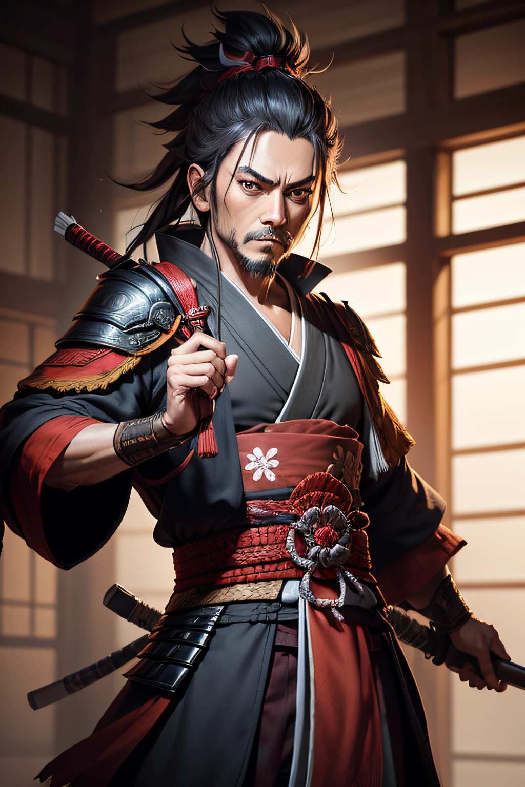 Miyamoto Musashi in the style of the video game "Sekiro"
