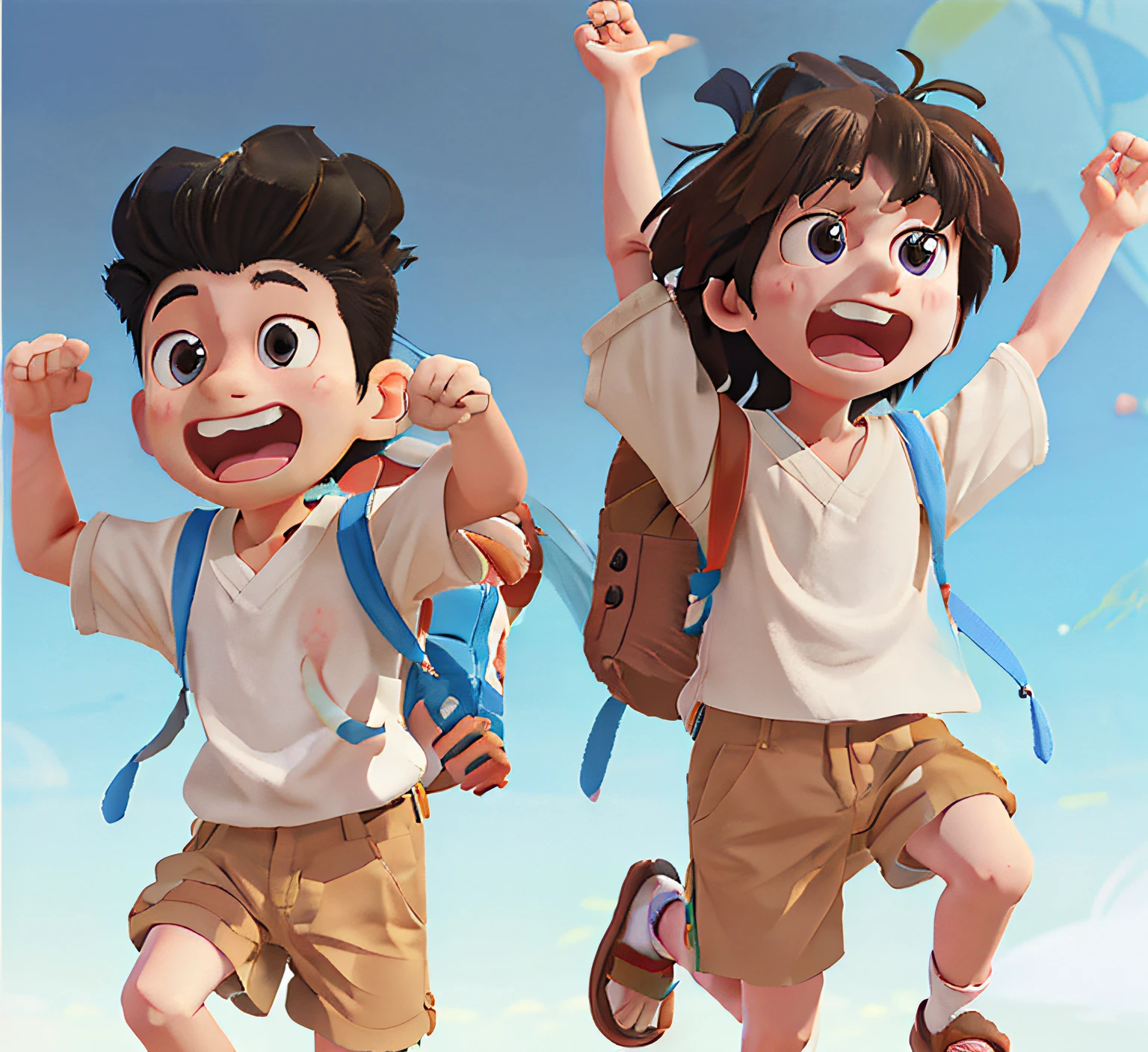 There are two , Kids' the, offcial art, Official artwork, award winning animation, animation still frame, children's animated films, animated cartoon, 3 d animated movie, promotional render, japanese animation style, No background PNG images required