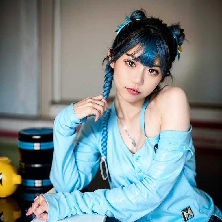 there a woman sitting on the floor with a blue hair, taken with canon eos 5 d mark iv, casual pose, taken with canon 5d mk4, taken with canon eos 5 d, taken with a canon eos 5d, taken with a canon eos 5 d, casual photography, style ivan talavera and artgerm, star trek asian woman
