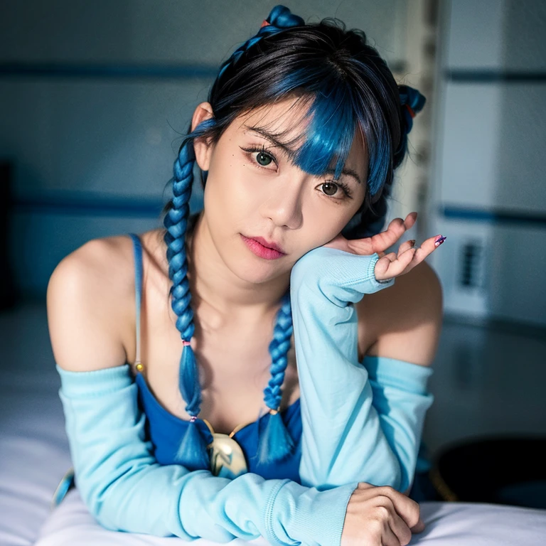 there  a woman sitting on the floor with a blue hair, taken with canon eos 5 d mark iv, casual pose, taken with canon 5d mk4, taken with canon eos 5 d, taken with a canon eos 5d, taken with a canon eos 5 d, casual photography, style ivan talavera and artgerm, star trek asian woman