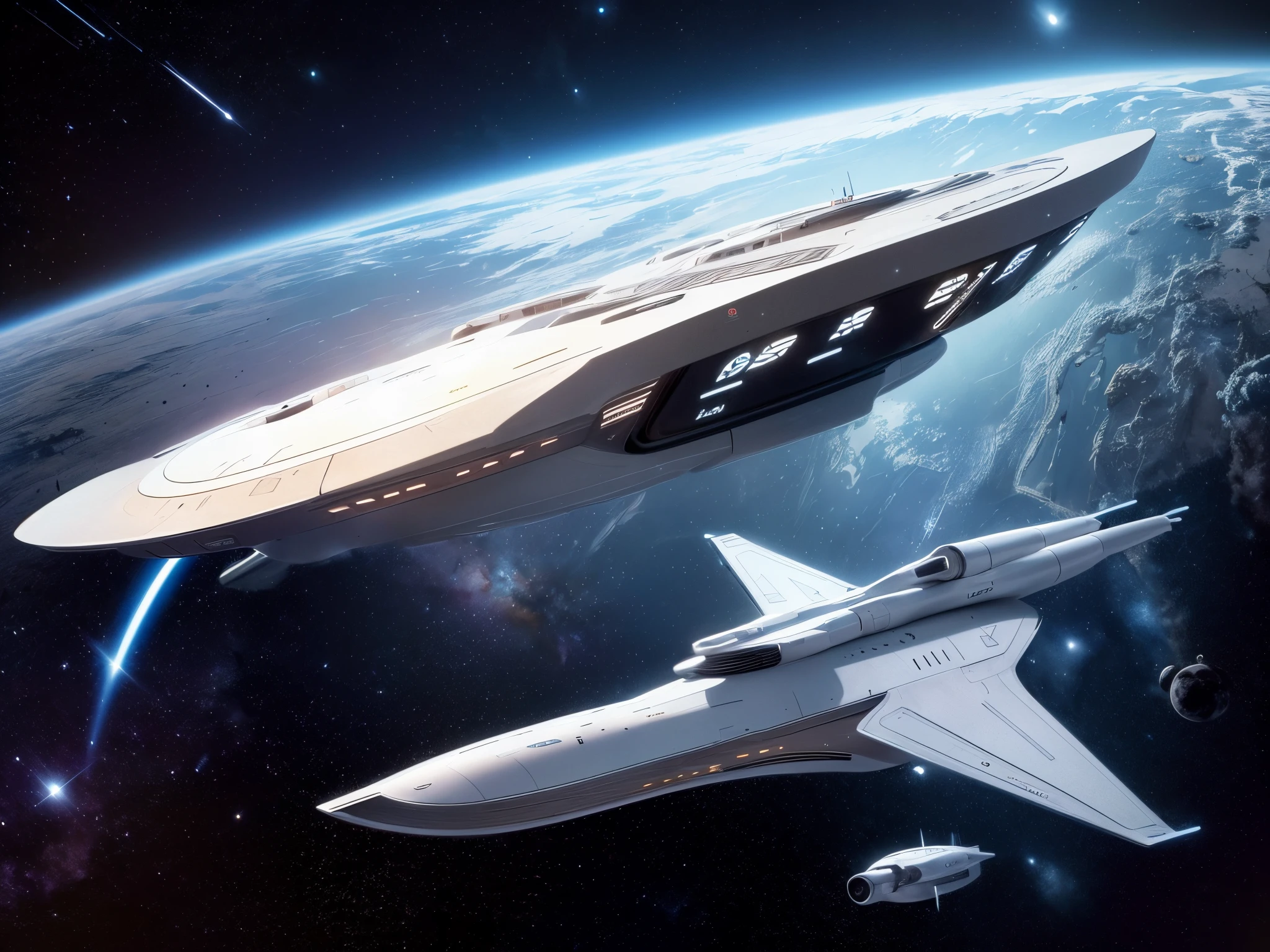 Illustrate the starship Enterprise NCC-1701-D from "Star Trek: The Next Generation" exploring distant galaxies in a sleek and futuristic style, inspired by the work of concept artists like Ryan Church or John Eaves.