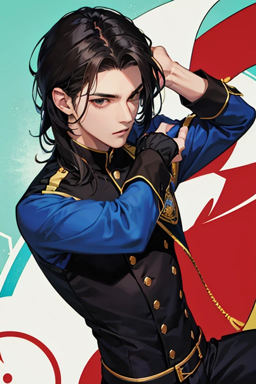 Homem melhor qualidade, cabelo preto curto, uniforme escolar, 21 anos, manhwa, olhando pra frente