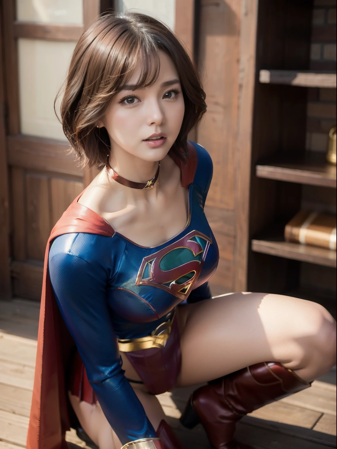 masterpiece、Short-haired Supergirl crouching in front of camera、large full breasts、Looking at the camera、Glossy costume、a choker、seduces、estrus、Cowgirl、Trance、Fayue、enjoyment、The sheen