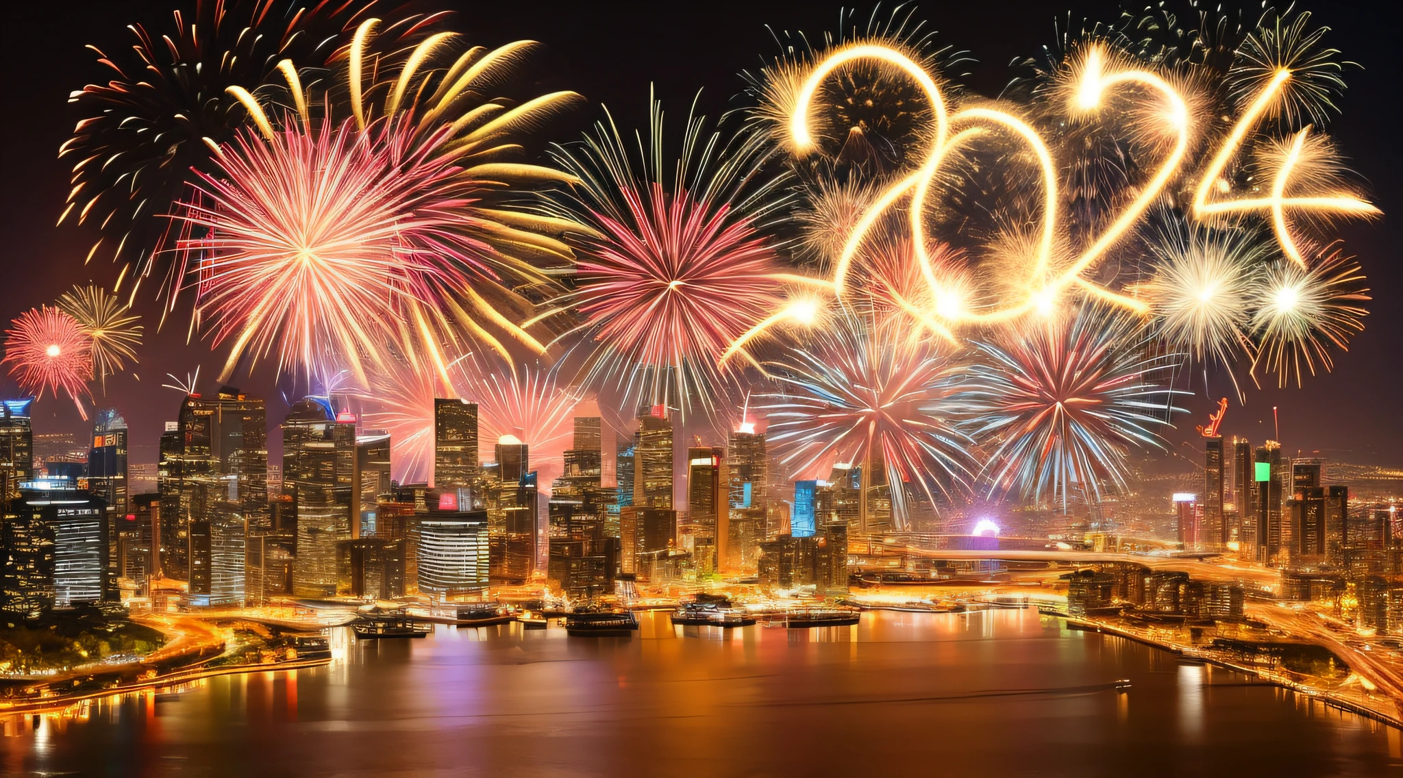 fireworks are lit up in the sky above a city skyline, new years eve, year 2 0 2 2, 2 0 2 2 photo, taken in 2 0 2 0, year 2050, fireworks in background, photo from 2022, 2025, january 20th, fireworks in the background, year 2 0 4 0