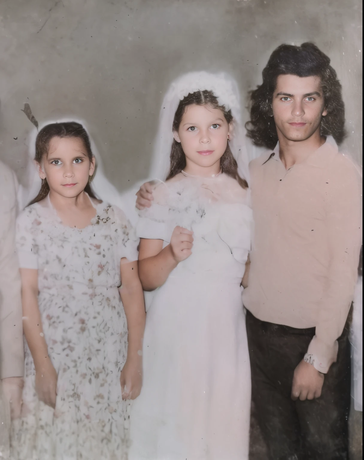 framed photograph of a family of four together, fotografia , uma foto colorida,, foto do casamento,