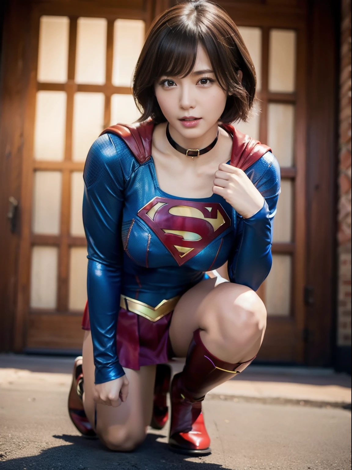 ​masterpiece、Short-haired Supergirl crouching in front of camera、large full breasts、Looking at the camera、Glossy costume、a choker、seduces、estrus、Cowgirl、Trance、Fayue、enjoyment、The sheen