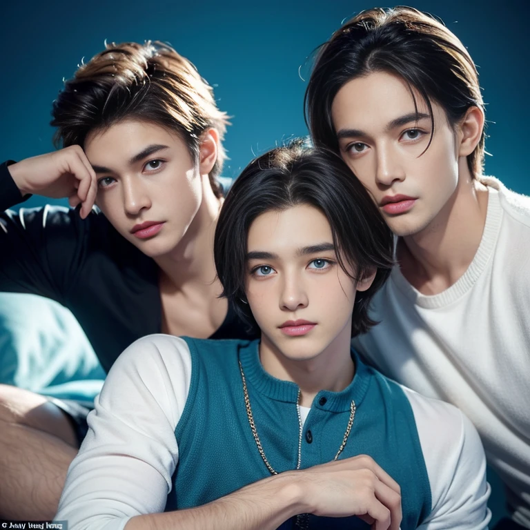 (Masterpiece:1.2, Best Quality),  (Exquisite eyes and exquisite face:1.3), ( beautiful and clear background: 1.2), Bright and contrasting colours, extremely detailed CGI, Super detailed, 
“Create an image of two attractive teenage boys with the appearance, what catches your eye. ito&#39;Thick, soft hair falls on the forehead, giving them a stylish and casual look. Both boys have adorable blue eyes..............., it looks like the ocean, full of mystery and sensuality. boys&#39;Their faces are decorated with a sincere smile, expressing your kindness and cheerfulness. They can be dressed in fashionable clothes, highlighting your style and personality. Create the perfect look for them, it will attract attention and leave an impression."