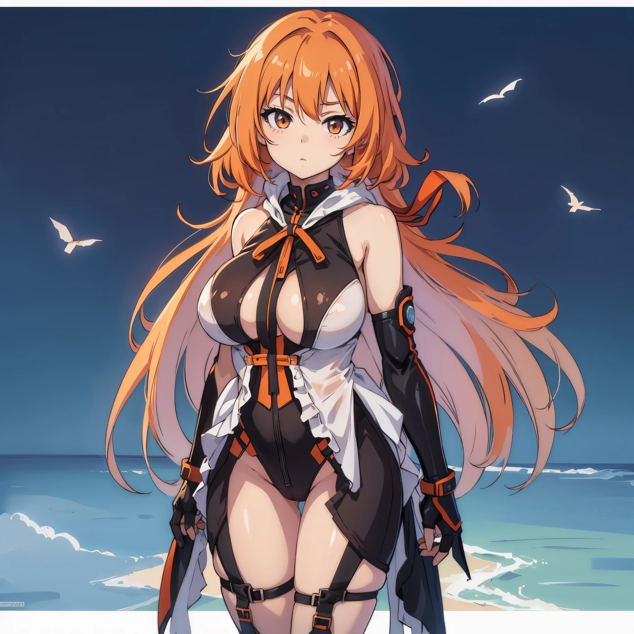 Anime girl, orange hair, large breasts, sexy,