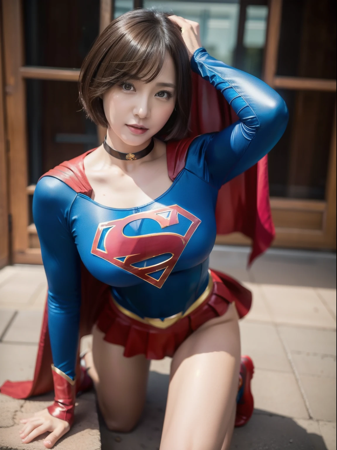 ​masterpiece、Short-haired Supergirl crouching in front of camera、large full breasts、Looking at the camera、Glossy costume、a choker、seduces、estrus、Cowgirl、Trance、Fayue、enjoyment、The sheen