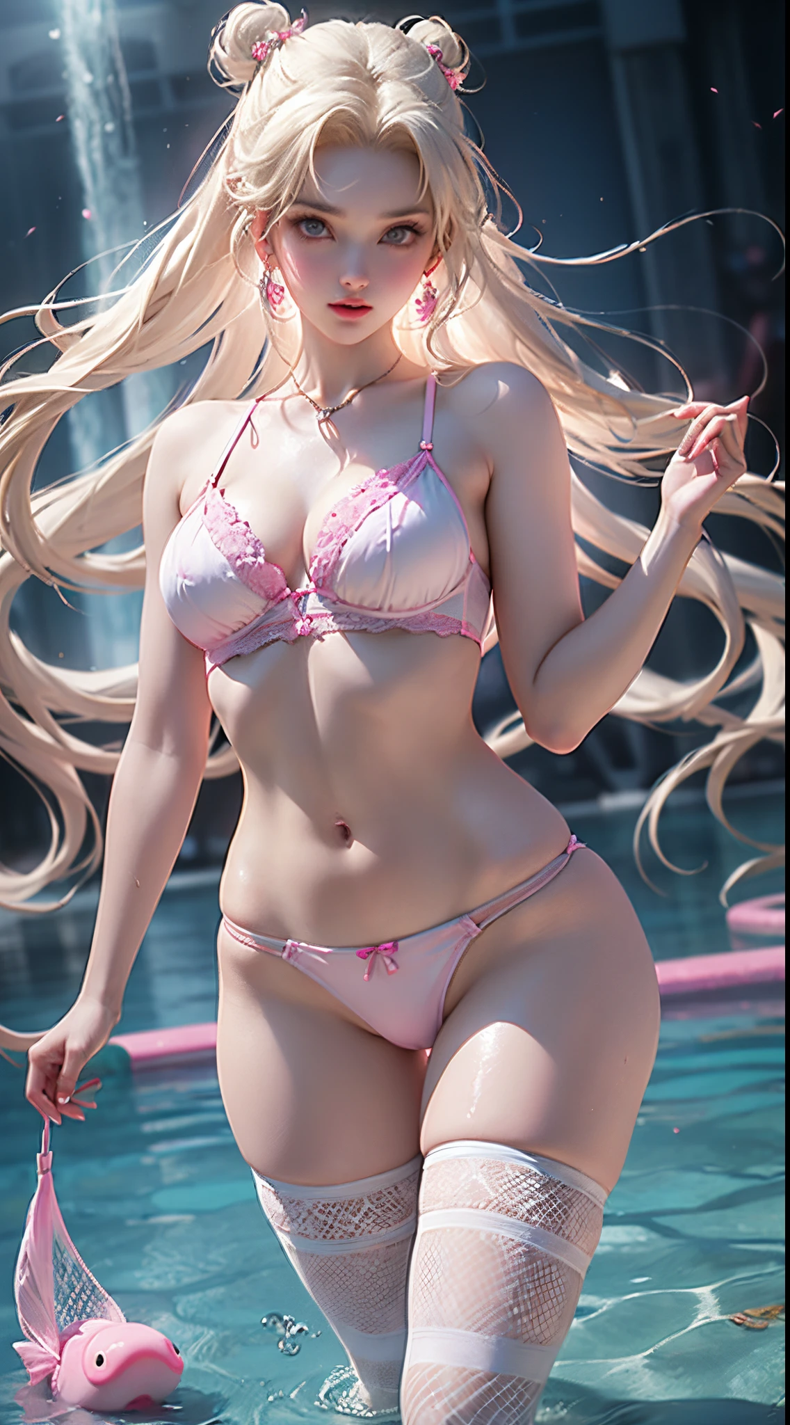 Light blue and pink color scheme，Sexy girl nipple，little body，Petite，White curly hair,doll sexy pink, Perfect anatomy,white glossy tights/pantyhose,(fishnet:1.4),(fondo agua realistic cristalina wetandpissy:1.4),(cabello pink largo ),,More detailed 8K.motor irreal:1.4,UHD,La mejor calidad:1.4, fotorrealista:1.4, textura de la piel:1.4, obra maestra:1.8,obra-prima, mejor calidad,objeto Objeto], (detailed face features:1.3),(Ojos hermosos azules:1.4), (Dedos hermosos detallados),(Perfect anatomy),lingerie sexy pink,