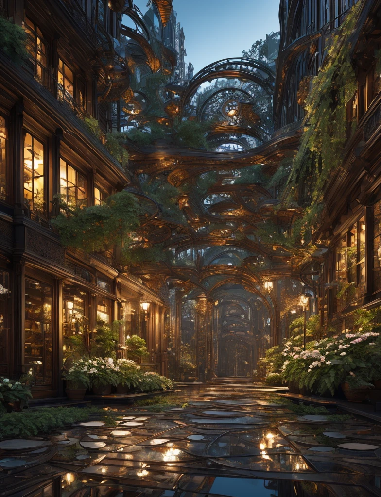 best quality,highres,masterpiece:1.2,ultra-detailed,realistic, HDR,physically-based rendering,professional,vivid colors,bokeh,photography,metallic flower,delicate petals,shimmering surface,futuristic elements,long steel stems,reflective leaves,iridescent colors,gleaming textures,sculptural form,polished finish,industrial aesthetic,wrought iron details,abstract composition,contrasting shadows,dramatic lighting,subtle reflections,urban setting,artificial garden,modern art,concept artists