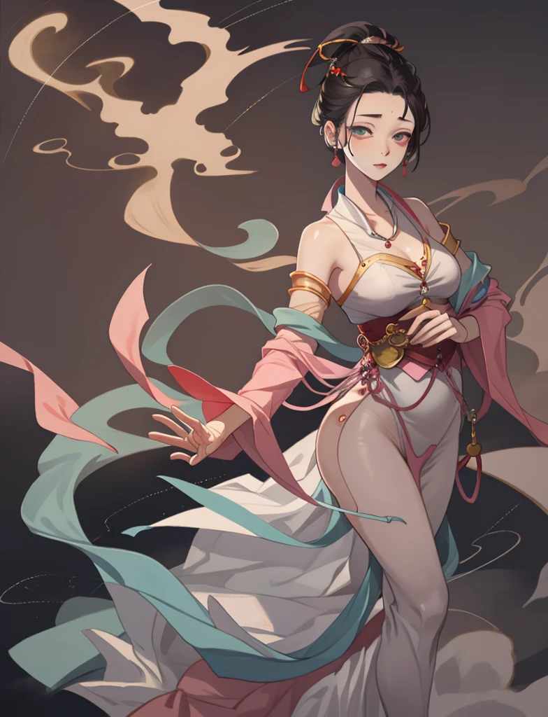 a white tiger jiangshi in a moonlit bamboo forest, oil painting, dense bamboo grove, moonlight filtering through the leaves, misty and mysterious atmosphere, detailed fur and stripes, glowing red eyes, sharp fangs, flowing robes with intricate embroidery, floating above the ground, gracefully leaping through the air, surrounded by floating lanterns, serene and haunting, best quality, highres, ultra-detailed, realistic, portrait, cool blue tones, dramatic lighting