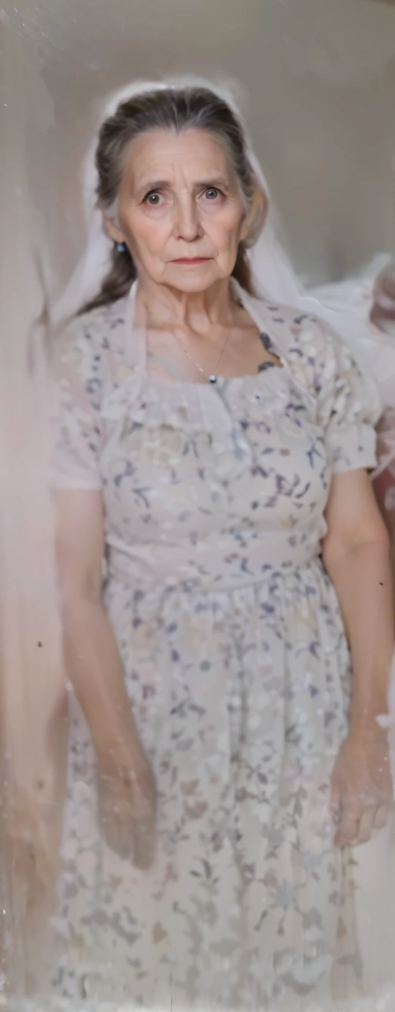 An old grandmother,Vestindo um manto de monge,face to camera,com um rosto gentil