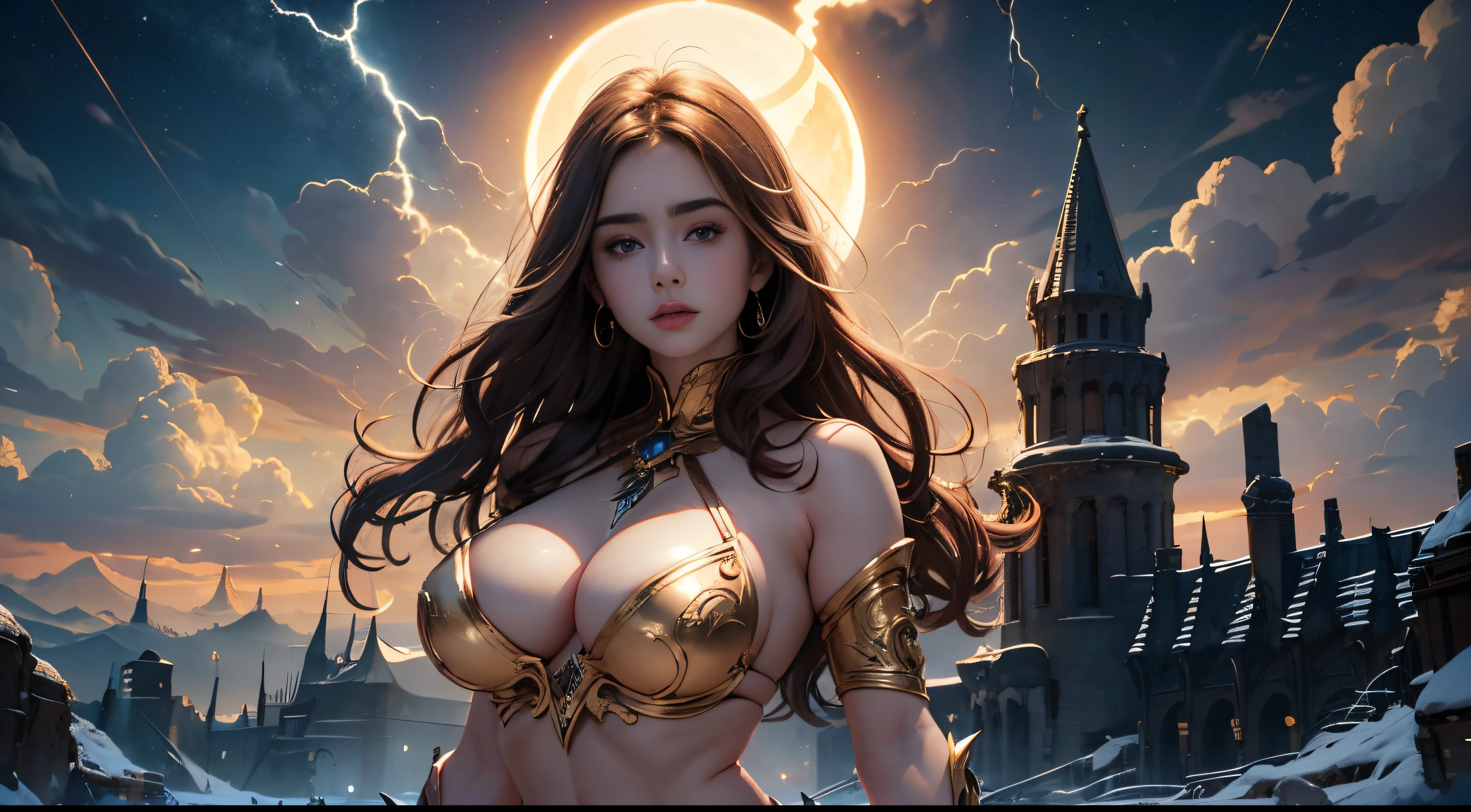 Lily Collins,Trio,All have big breasts,Delicate upper skin, perfect anatomia, Wide hips, smooth midriff, thigh gap,Close-up of the vista,Background with,Big gears,Doomsday ruins,Giant tornado,Strange sky,Lightning Thunder,The sunset burns the black clouds and many planets,The end of the world,,Giant tornado,Strange sky,Lightning Thunder Best Quality,Snow-whiteskin,8K high image quality,welcoming,tight top,Big chest,A pair of big eyes are beautiful and moving,white skinned,putting makeup on,Red long-haired,curlies,Long gray hair,Gold set,head looking up,Full gold,Very thorough,crystal-clear,Threading,Great Pyramid Multiple Peniseig gears,Doomsday ruins,Giant tornado,Strange sky,Lightning Thunder
