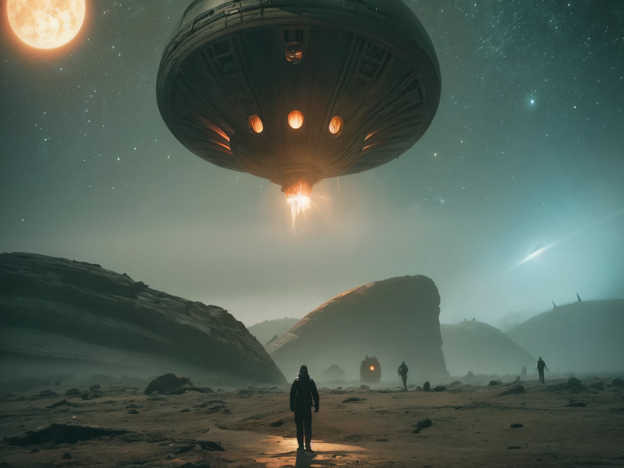 Infuse a horror element into the cosmic setting, portraying the Enterprise NCC-1701-D crew, enormous tits, encountering eerie and mysterious phenomena. Reference horror artists like Zdzisław Beksiński or Junji Ito.