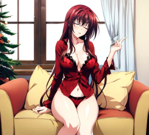 Wearing sexy pajamas, graceful figure, study room, sofa, random enchanting movements, facing the camera, imaginative, first love, sleepy