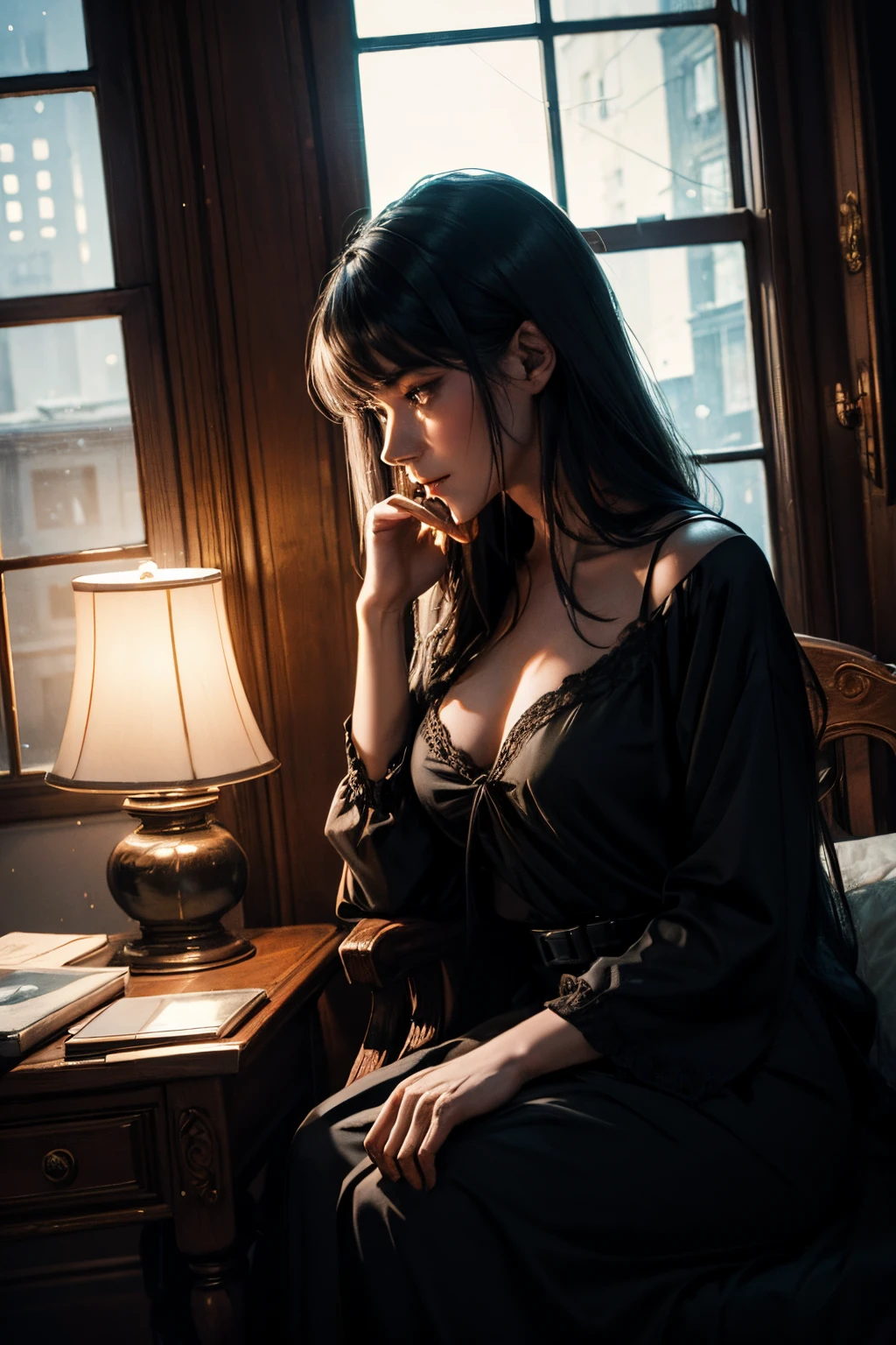 Valentine turned away from the window, Its dark silhouette, standing against the fading light, made a strange anxious impression on Violetta, who entered the room. She quickly lit the lamp. To the emaciated beauty of Valentine, the old colors returned: Pale hair touched the neck of an even dimmer color. He looked intently at Violetta, her dark-haired ghost sank onto the cool bed, holding a black box and a stack of old photo albums in hands trembling from heaviness. How unexpectedly he noted, that she has lost a lot of weight. Valentin sat down next to. Blue circles under her eyes darkened against her translucent, as if disappearing into thin air, face. And for some reason it seemed to him, as well as him, and her pallor have a common origin.