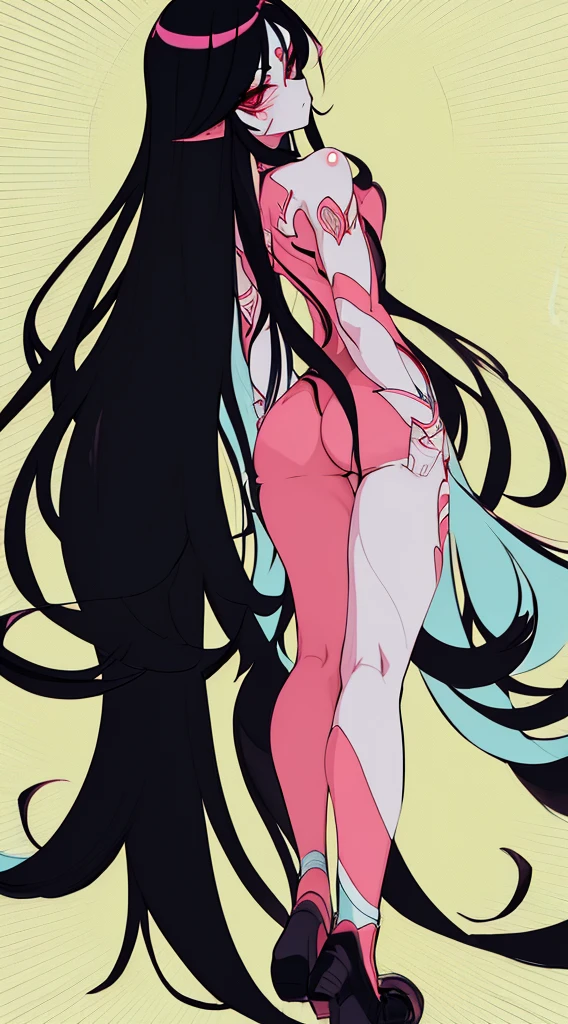 Villain, beautiful, ((femboy, feminine boy, girly)), long black hair, magic shining in hand, very long hair, muscular calves, tall, wide hips, solo, thick thighs, sweaty, 1900s, form fitting minidress, from below, from side, (from back):0.2, dutch angle, (colored skin, clean lineart, flat colors only, hard brush rendering), thin toned body