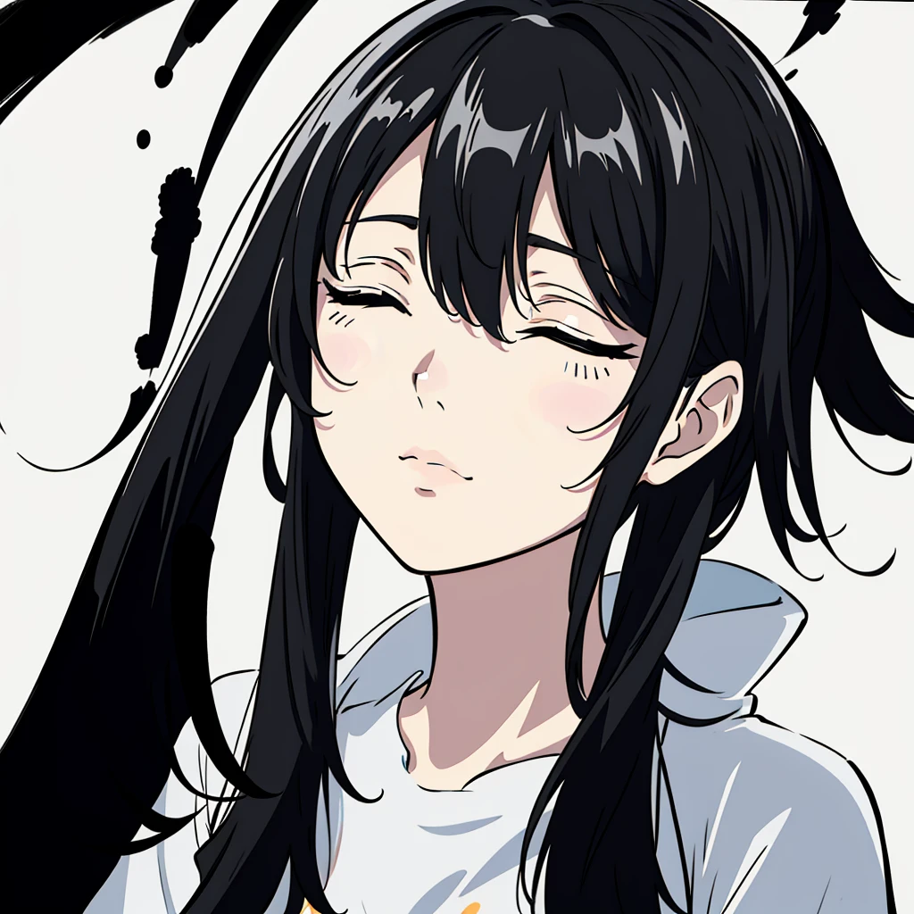 A nonchalant expression, Black and white, disheveled fringe, Hair  moderately messy, appearance, Black and white,Black and white painting,white backgrounid,Lateral face,围巾,Close your eyes calmly