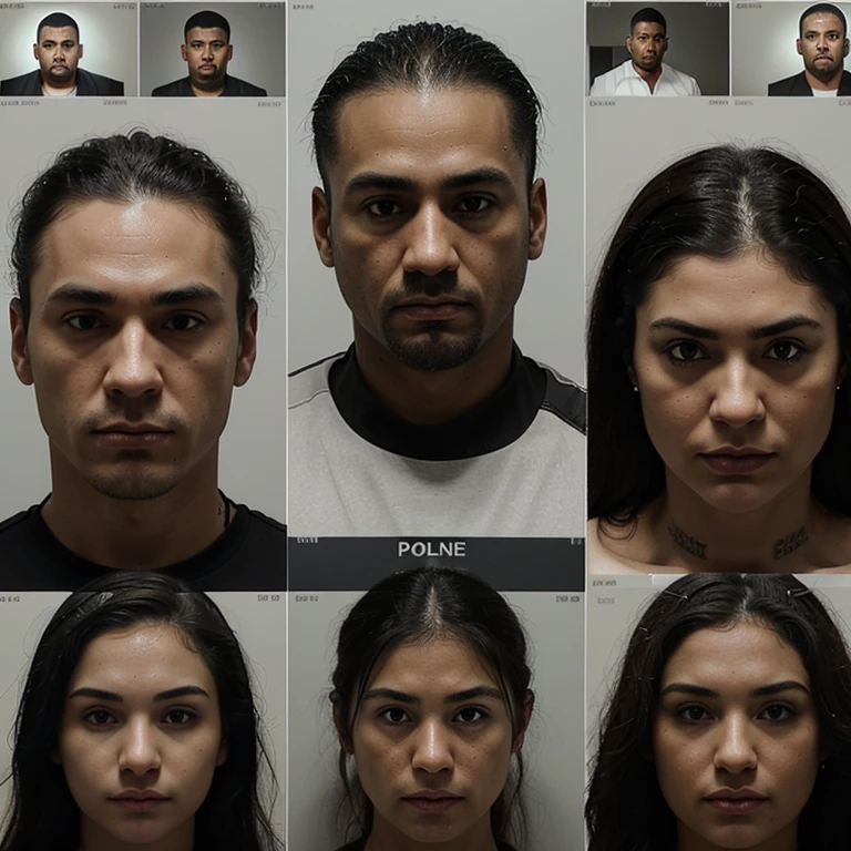An ultra realistic investigation police graphic, showing the detailed mugshots of each alleged gang member throughout, with their names and nicknames below each of their pictures in a smaller black print. At the top of the graphic it says Operation Takedown in big black ink.