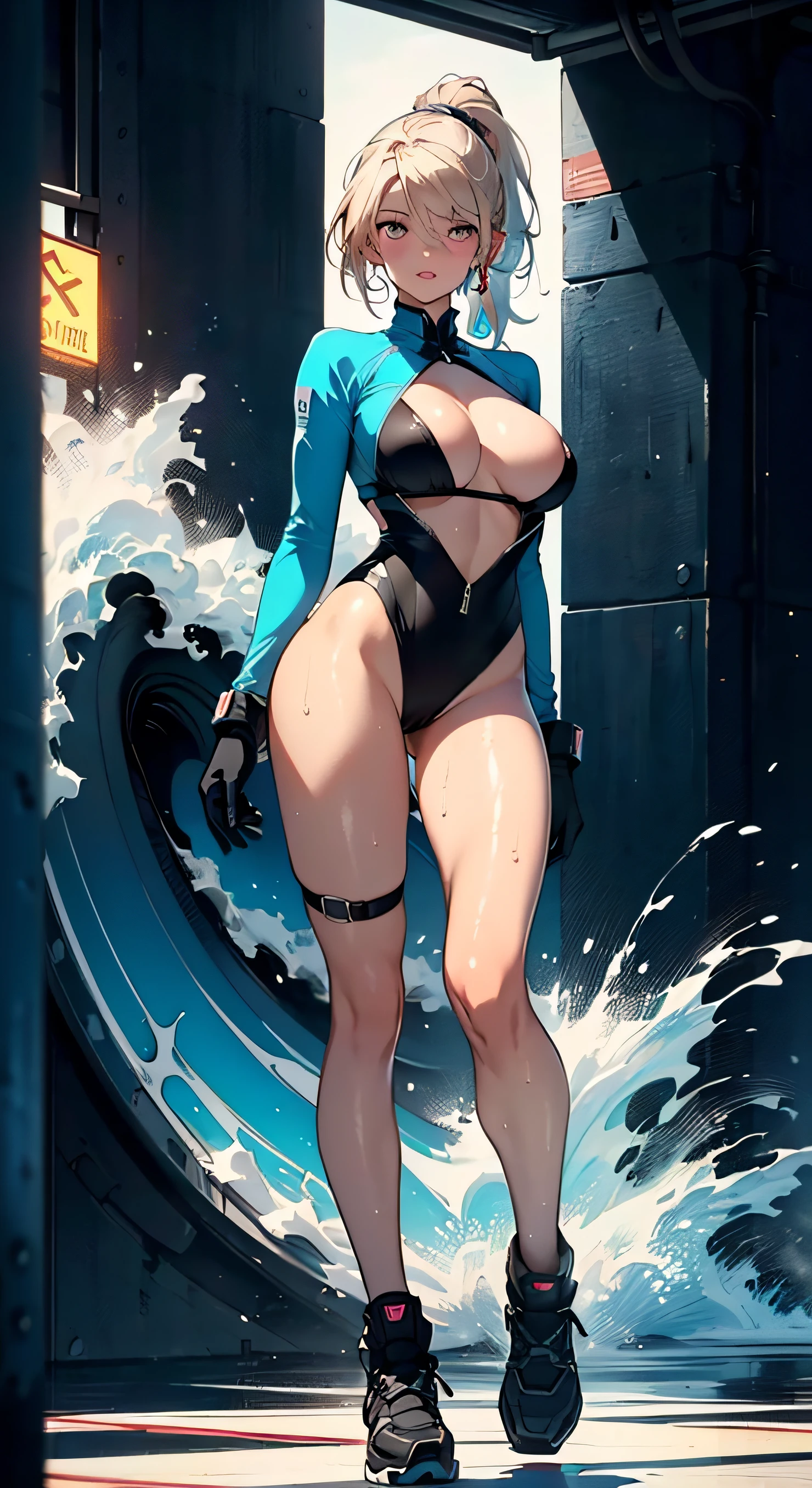 Female swimmer,((Girl with extremely cute and beautiful blonde hair)),(:1.4),Large breasts droop,(((very light blonde ponytail:1.35,hair straight,longponytail:1.4,Colored inner hair,Ear breathing))),((Heterochromia:1.5, (Pink_Eyes and_with eyes))),complex eyes,beautidful eyes,symetric eye)),(((Glow skin:1.5,brightened skin: 1.5,The skin tanned,Skin glows,The skin very radiant,shining body,plastic glitter skin,Exaggerated glowing skin,Glowing skin, Wet legs))),(spider lower abdomen,Willow waist,Wide hips,athletic body build,inflatable legs,Detailed body,(详细's脸)),Cute big breasts,'s,'s,'s,((NSFW)),absolute chance,((Magenta two-piece swimsuit,in a bikini,sports bikini)),(RGB headphones:1.5,cyber glove:1.5,Huge mecha gloves),((wetclothes,complex clothing,Complex clothes,Intricate swimsuits, Delicate bikini)),(dynamicposes:1.0),Embarrassing,(Located in the center,Scale to fit the dimensions,the rule of thirds),white backgrounid,artsy photography,(Photos taken by sldr),A high resolution, Focus sharp, (ultra - detailed, Nipples are very delicate), (realistic artwork:1.37),(extremely detaild's CG unified 8k wallpapers),((Synthetic wave background theme)),(((Vibrant colors))),(intricate background),(tmasterpiece),(Best quality at best),female student,(tmasterpiece, A high resolution,ultra - detailed:1.0),1 girl,Young and beautiful women,Perfect female body,Complicated details, the only person,Best quality, 电影灯光,offcial art,The stands up,(((Full body like))),(((Detailed role list))),