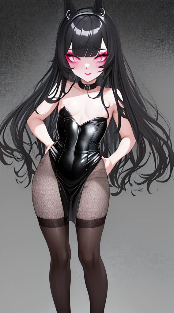 (masterpiece, best quality:1.2), 1 woman, alone,standing_divided, (white space with nothing), (((Lori))), Thigh-high sock boots, (((ahegao)))
black long hair, Enamel latex miniskirt, pussy,, (((large erect nipples))), (((Very slender waist))), (short height), , (((stand with legs apart))),  (((whole body)))