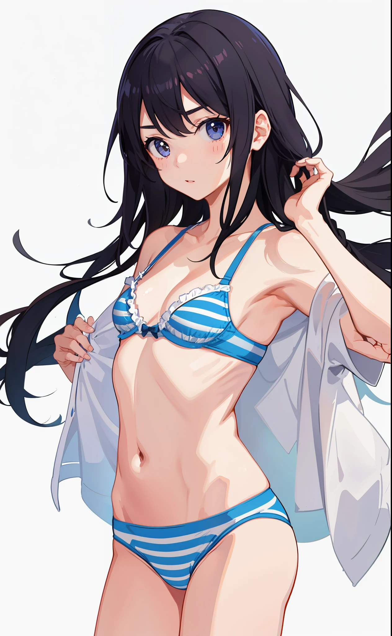 1girl in、As-、Underwear、Cute underwear、Striped、(Upper body portrait)、