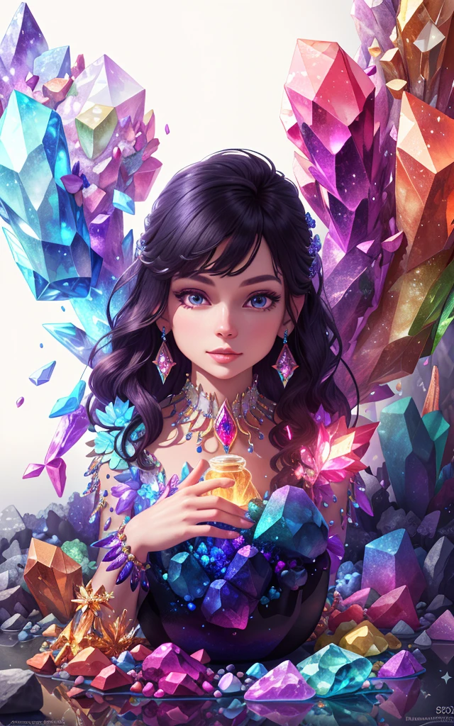 wonderful art beautiful minerals, Rainbow crystals, ultra - detailed,  world in a bottle，Light up colorful diamonds，jewely，crystal，shine，metallic  luster，Glaze color，a fairy world，incredible lighting, ultra - detailed, 8K, Unreal Engine5, a 3D render