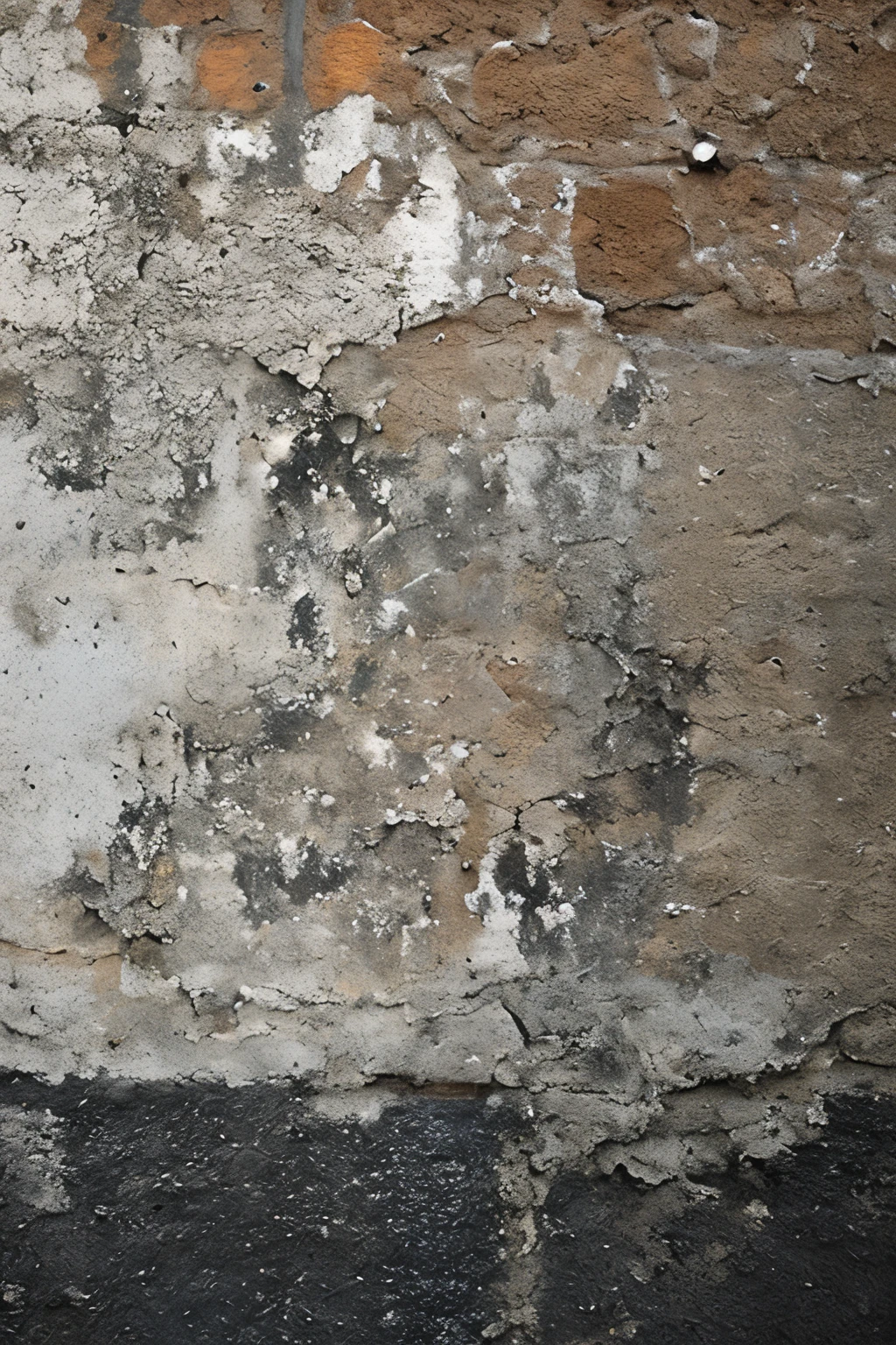 parede de concreto, suja, degradada, rachaduras, pintura descascada