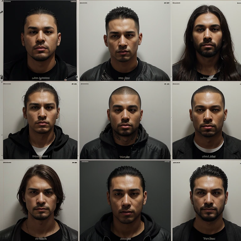 A photo realistic poster board of alleged gang members shown from left the right a couple of inches under the title, which written in a large black print in English. “Operation Takedown.” From left to right the alleged gang members will be shown with their photorealistic mugshots and under them will be their names written in small black ink along with their nicknames. Separate the large poster with the mugshots and their names/nicknames being at the top of the page and then at the bottom of the page leave an enormous white blank space.