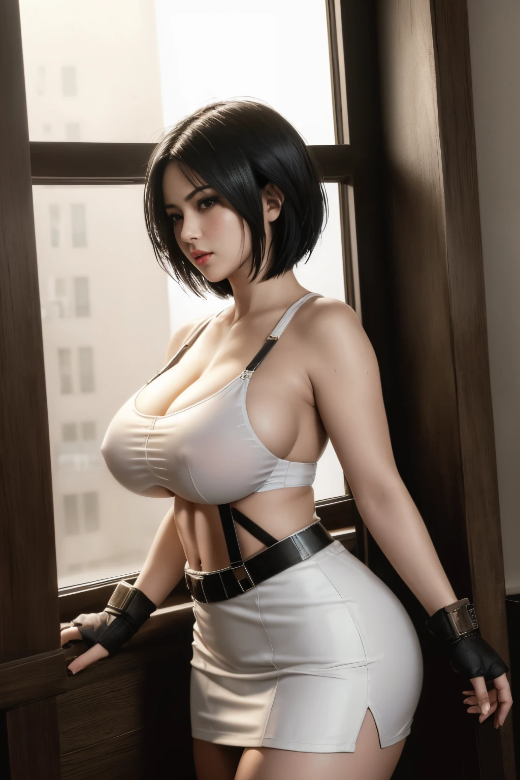 (masterpiece, best quality, high quality, highres), 1girl, extremely beautiful detailed face
Mikasa, mikasa ackerman, attack on titan, white crop top, elbow pad, fingerless gloves, suspenders, pencil skirt, upper body, looking at viewer, chubby nipples under the clothes, big boobs, cleavage, white tshirt, sexy look, short skirt, miniskirt, pencil skirt, nice ass, nice breasts, large breasts, cute face, sexy wommasterpiece, an, , hot, game, realistic, hyper realistic, r34, ultra realistic, black hair, short hair, straight hair, detailed hair, intricate details, ultra-detailed, photorealistic, nude, underboobs, sideboobs, cute boobs, wet, hot dress, mature female